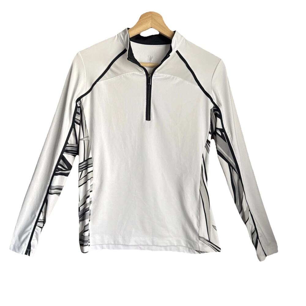 Tail White Black Abstract Print 1/4 Zip Long Sleeve Athletic Pullover Top S Golf